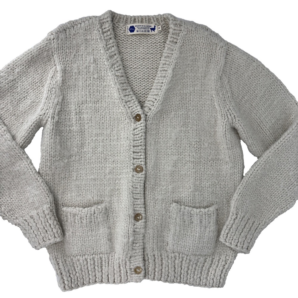 Industry Of All Nations Undyed Alpaca Hand-Knit Cardigan Size Medium Heavy Horn‎